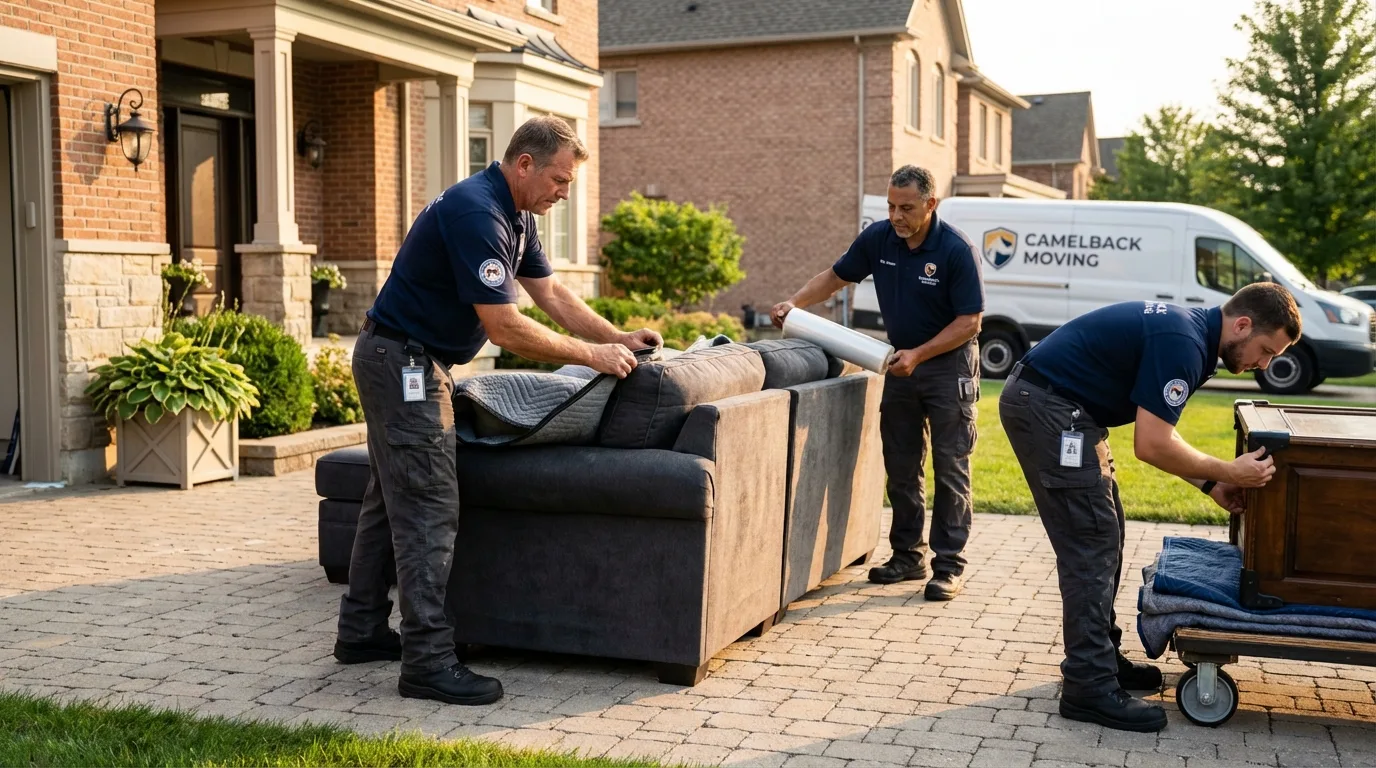 Large estate moving crew wrapping furniture in Plymouth, MI