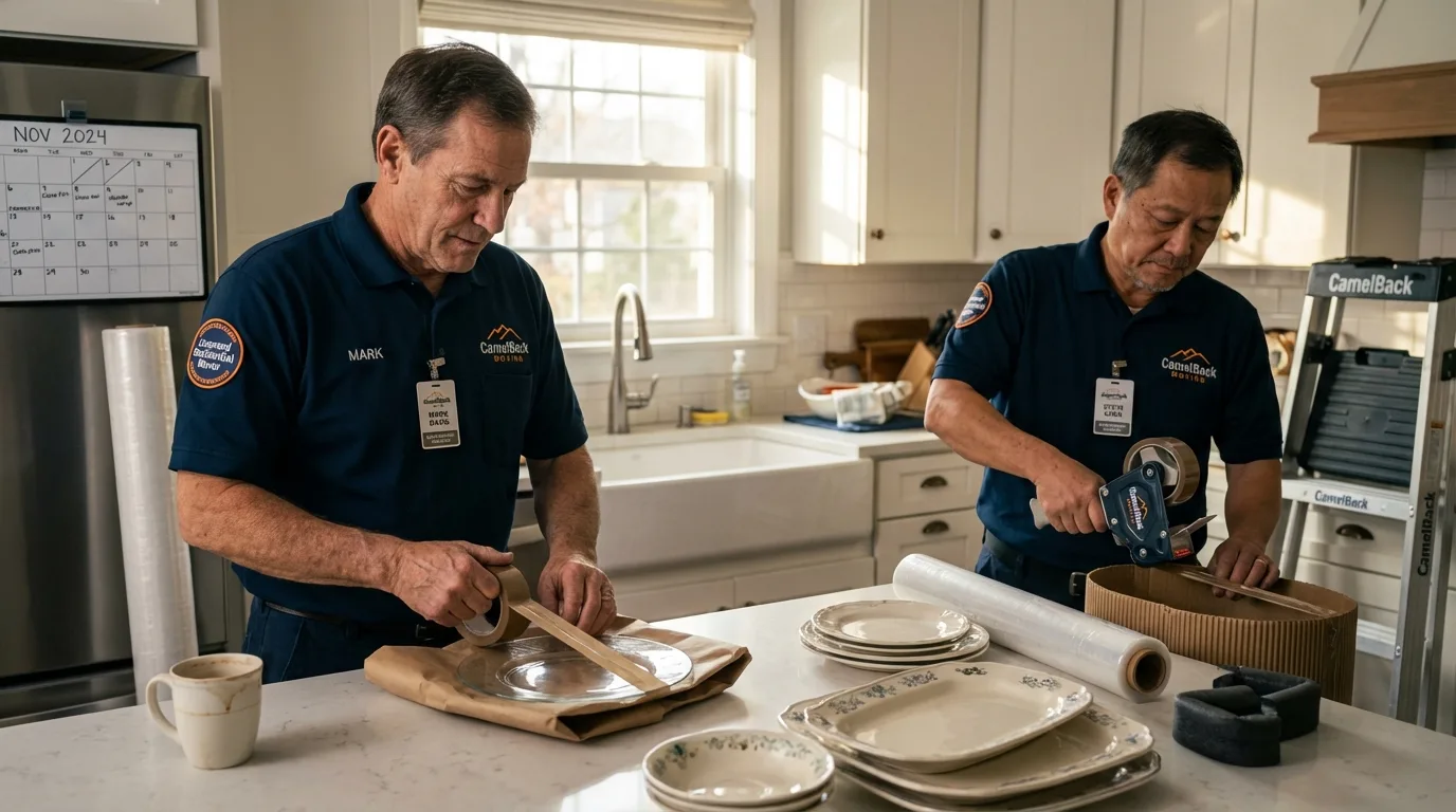 Professional crew packing kitchen dishware in Plymouth, MI